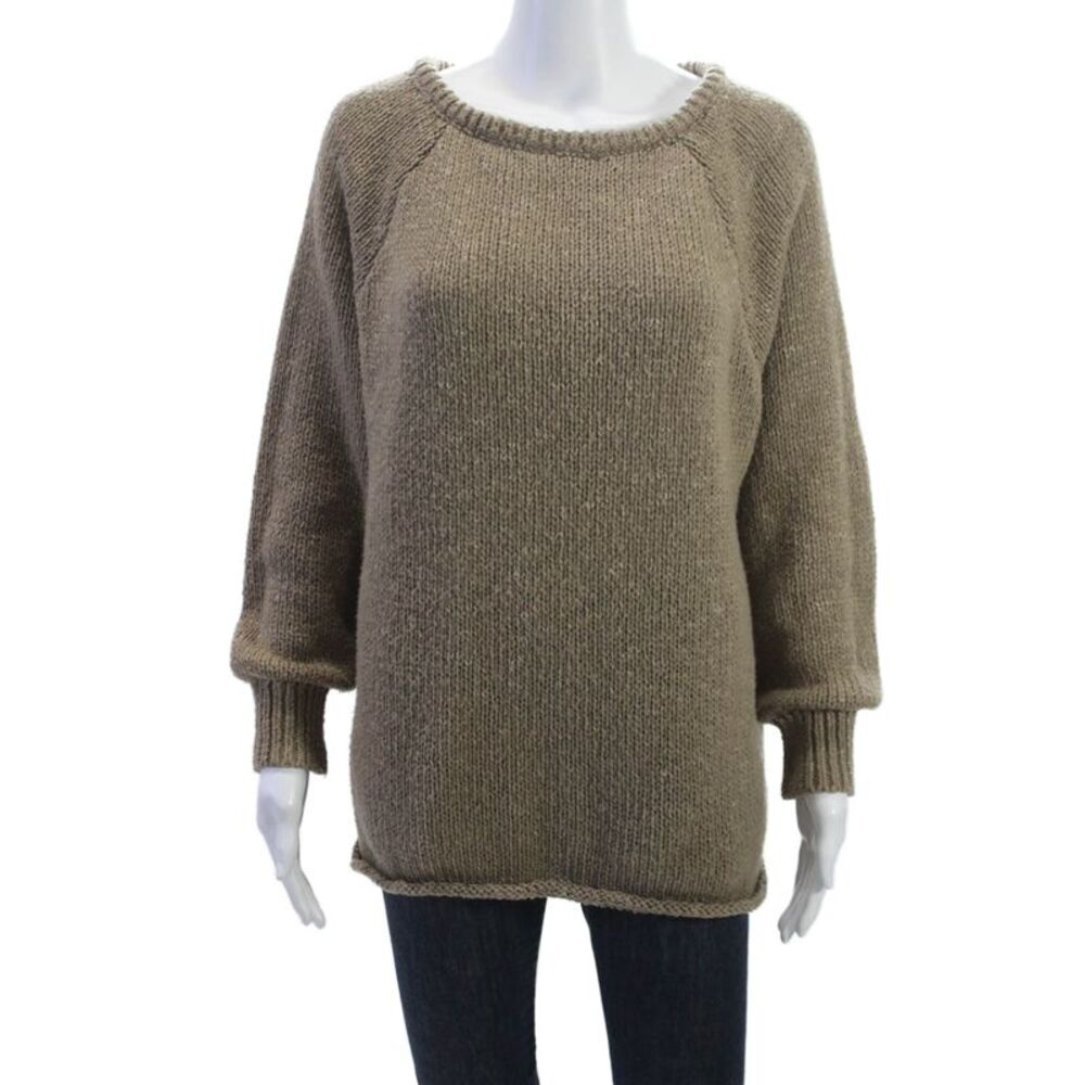 BTFBM Women Pullover Sweater Brown Round Neck Long Sleeve Size L
